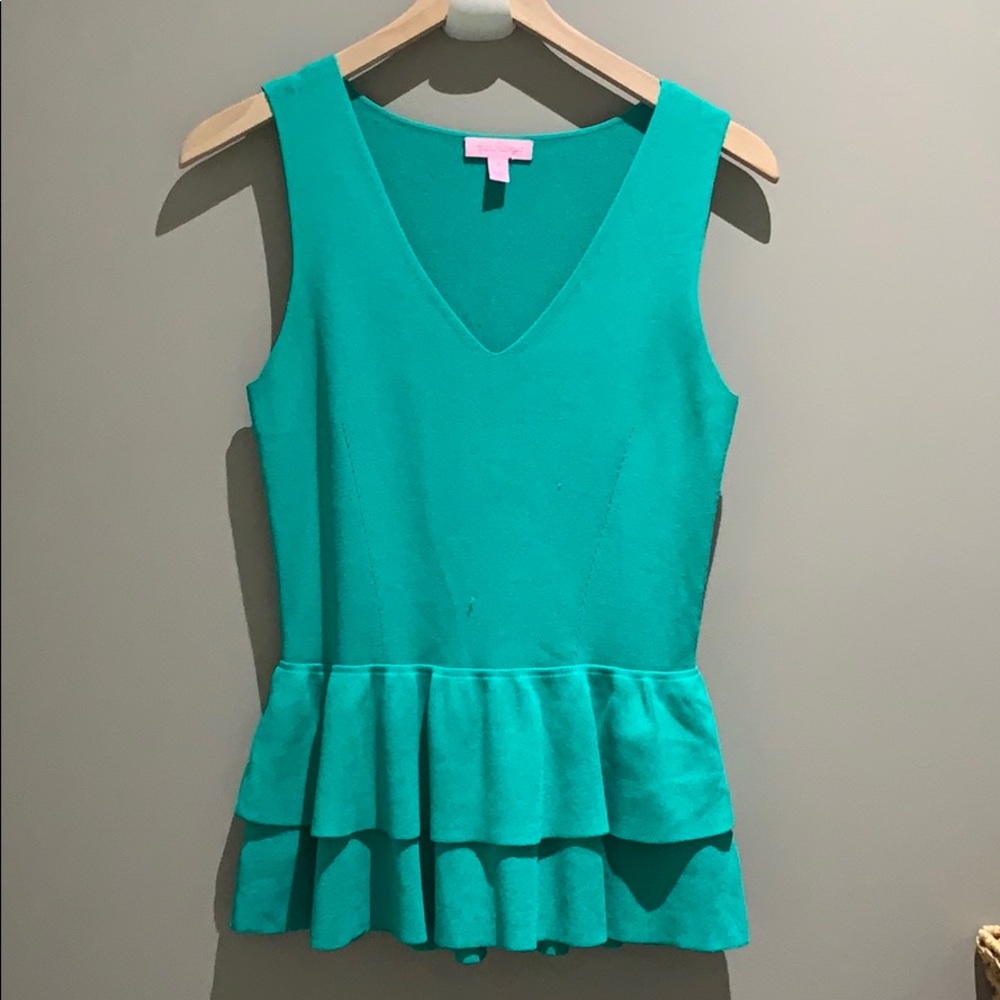 Lilly pulitzer green peplum sleeveless top